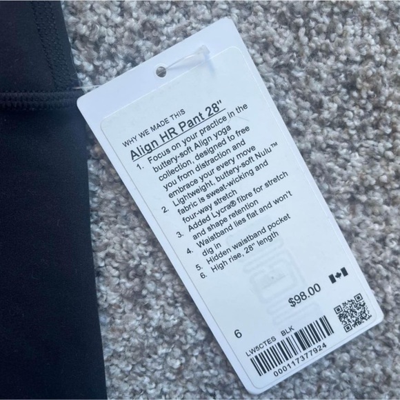 LULULEMON NWT Align HR Pant 28” - size 6 - black - Picture 3 of 3